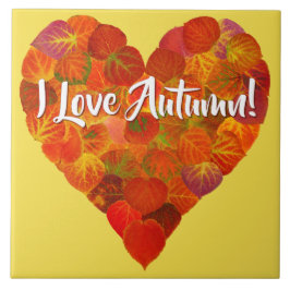 Ich Liebe Herbst!—Red Aspen Leaf Herz 1 Fliese