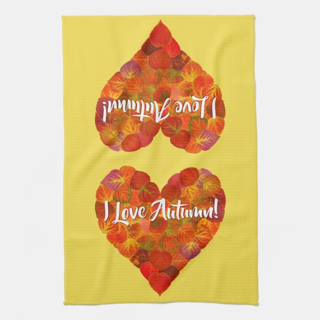 Ich Liebe Herbst!—Red Aspen Leaf Herz 1 Geschirrtuch (Vertikal)