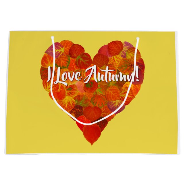 Ich Liebe Herbst!—Red Aspen Leaf Herz 1 Große Geschenktüte (Vorderseite)