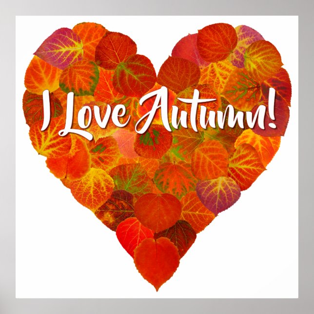Ich Liebe Herbst!—Red Aspen Leaf Herz 1 Poster (Vorne)