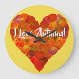 Ich Liebe Herbst! - Red Aspen Leaf Herz! Große Wanduhr