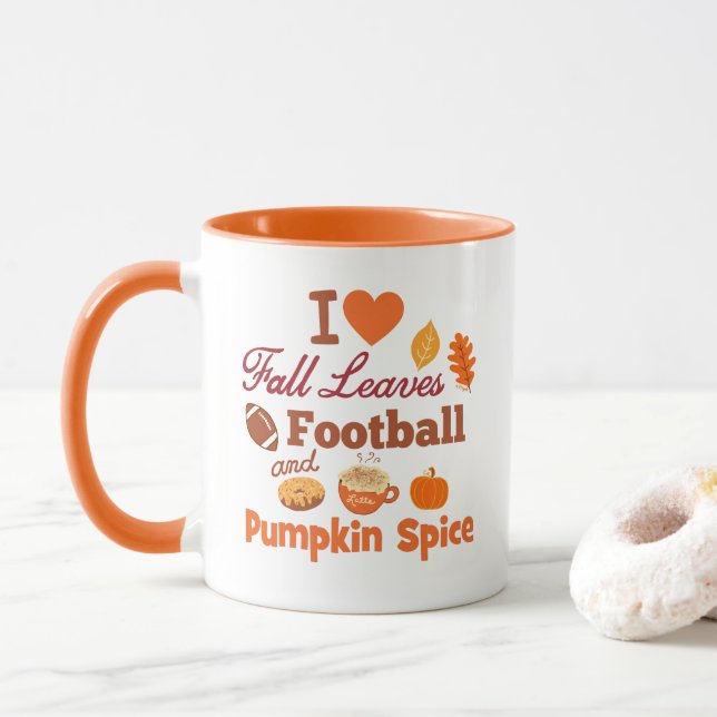 Ich Liebe Herbstlaub Fußball und Kürbisgewürz. Tasse (Mit Donut)