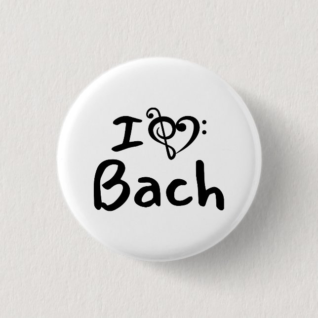 Ich liebe Herz Bach Klassische Musik Schwarzer Tex Button (Vorderseite)