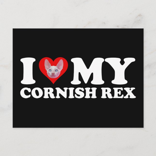 Ich liebe (Herz) meine Cornish Rex Postkarte (Vorderseite)