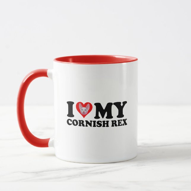 Ich liebe (Herz) meine Cornish Rex Tasse (Links)