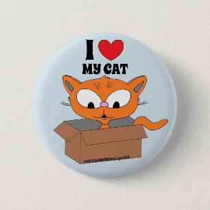 Ich liebe (Herz) meine Katze süße Cartoon-Katze in Button