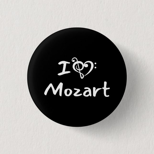 Ich liebe Herz Mozart Klassische Musik Schwarzer T Button (Vorderseite)