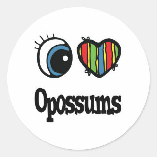 Ich liebe (Herz) Opossums Runder Aufkleber
