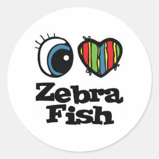 Ich liebe (Herz) Zebrafisch Runder Aufkleber