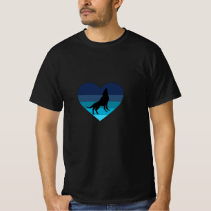 Ich liebe heulende Wölfe Retro Herz T-Shirt