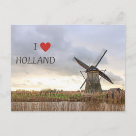 Ich liebe Holland Windmühlen und Felder Postkarte