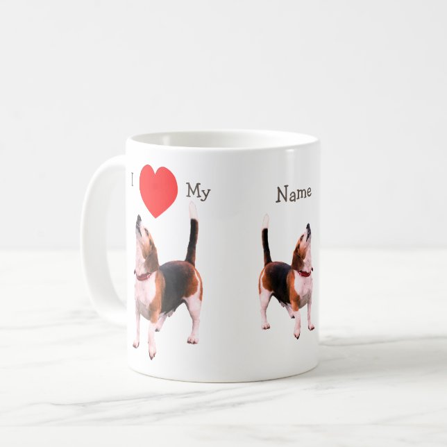 Ich Liebe höre meinen Beagle Hund Lover Kaffeetasse (Vorderseite Links)