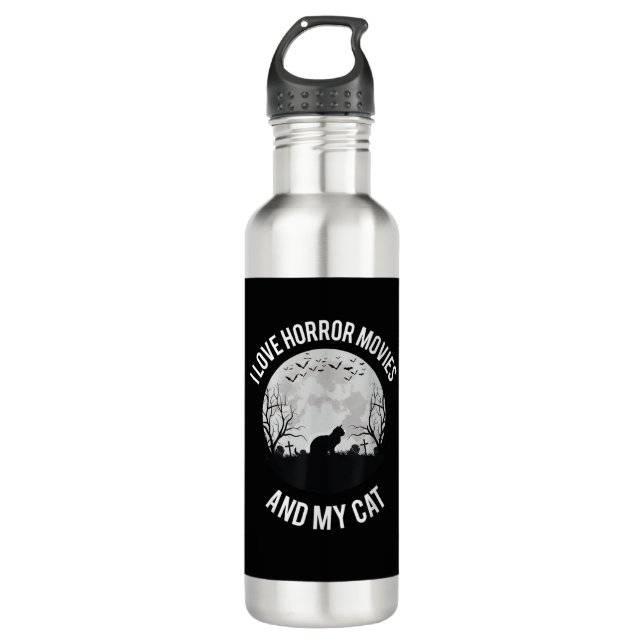Ich Liebe Horror-Filme und meine Katze Edelstahlflasche (Vorderseite)