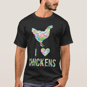 Ich liebe Hühner Blumen Muster Henne Herz Silhouet T-Shirt