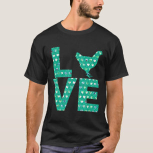 Ich liebe Hühner Türkise Herzen Blumen Muster Henn T-Shirt