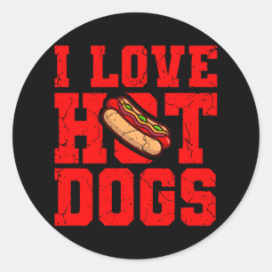 Ich LIEBE HUND Hunde Eating Contest Hot Dog Runder Aufkleber