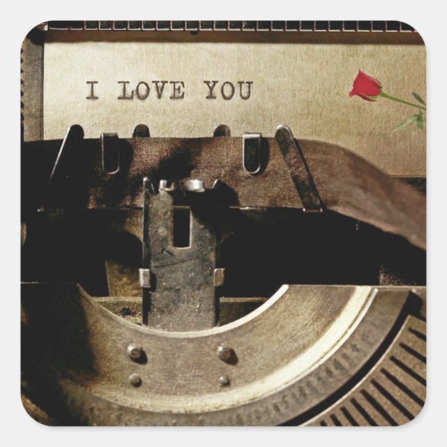 Ich Liebe Ihnen, alte Schreibmaschine Rote Rose Vi Quadratischer Aufkleber (Vorderseite)
