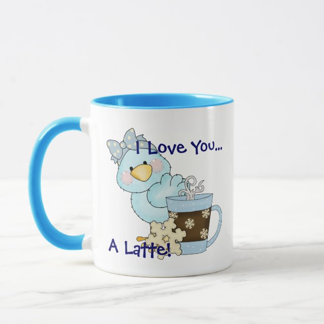 ICH LIEBE IHNEN EINE LATTE Blue Bird Winter Kaffee Tasse (Links)
