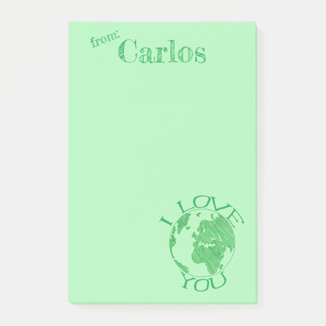 Ich Liebe Ihnen Erde, Skizze, grüne Personalisiert Post-it Klebezettel (Vorderseite)