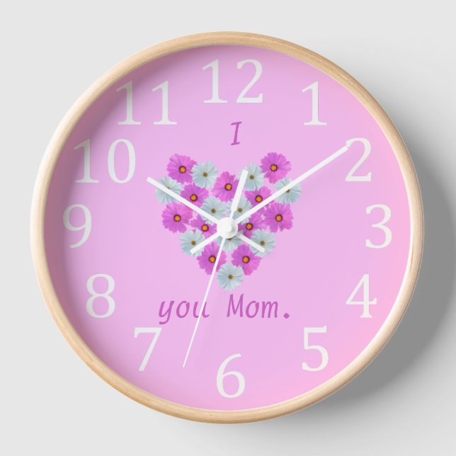 Ich Liebe Ihnen Mama, blühende rosa und weiße Uhre Uhr (Vorderseite)