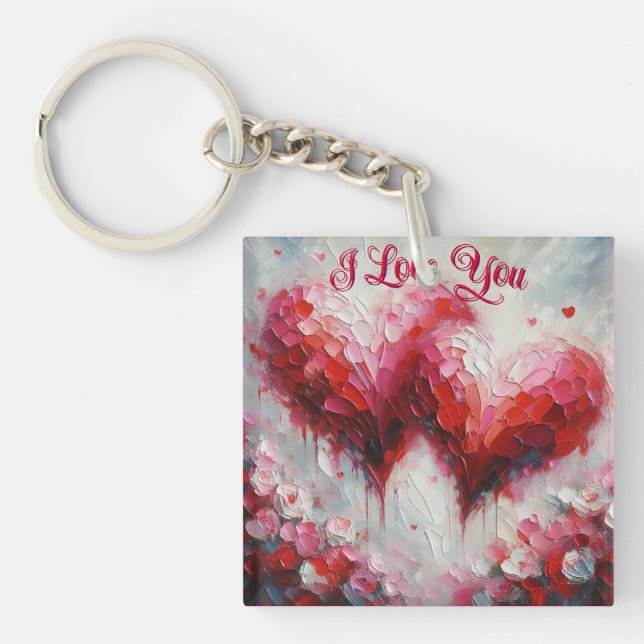 Ich Liebe Ihnen zwei Abstrakte Herzen Malerei Vale Schlüsselanhänger (Vorderseite)