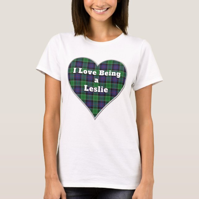 Ich Liebe ist ein Leslie Clan Jagd Tartan Herz T-Shirt (Vorderseite)