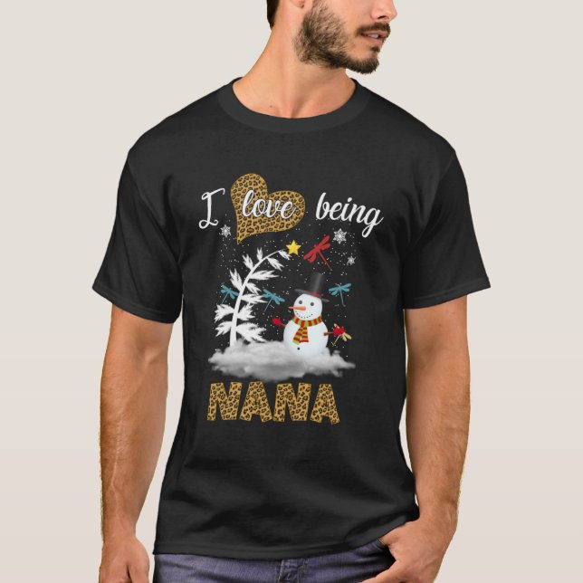 Ich Liebe ist ein Nana Snowman Leopard Weihnachten T-Shirt (Vorderseite)