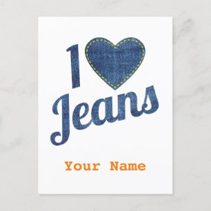 Ich liebe Jeans Vintage-Mode-Design mit Naht-Herz Postkarte