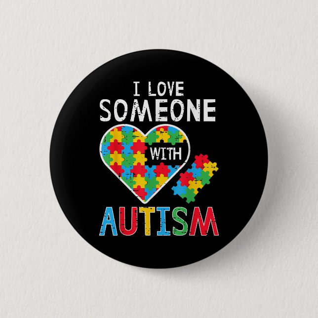Ich Liebe jemand mit Autismus Bewusstsein Herz Män Button (Vorderseite)