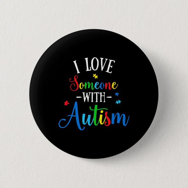 Ich Liebe jemand mit Autismus Bewusstsein Männer F Button (Vorderseite)