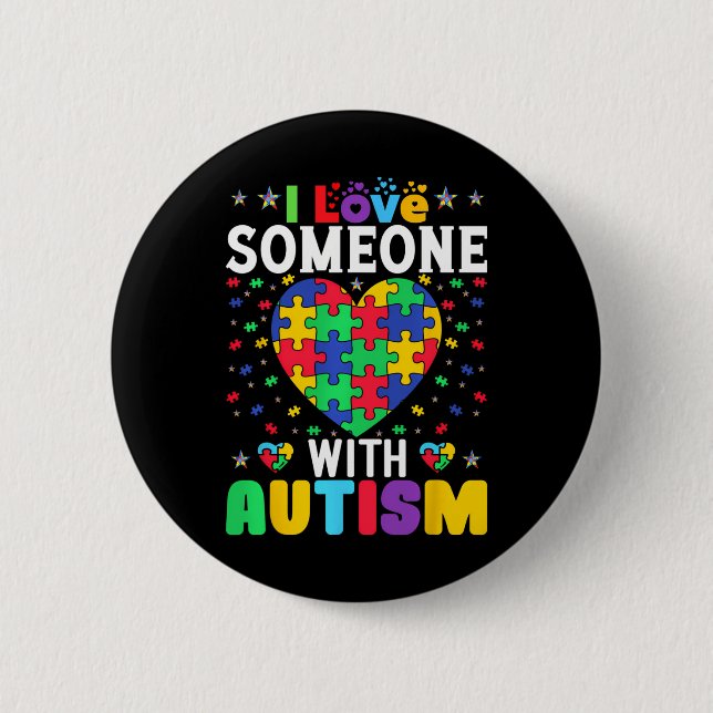Ich liebe jemanden mit Autismus-Bewusstsein Männer Button (Vorderseite)