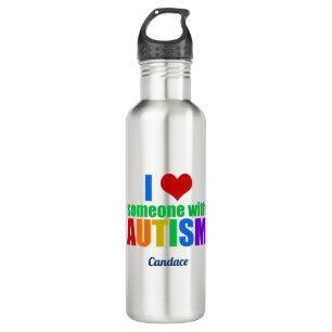 Ich Liebe jemanden mit Autismus Rainbow Monogramm Edelstahlflasche