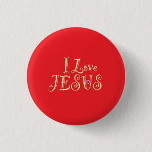 'Ich liebe Jesus' Gold auf hellrot Button