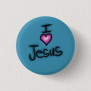 Ich liebe Jesus Ich Herz Jesu Blau Button