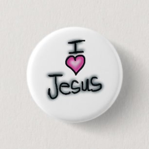 Ich liebe Jesus, ich Herz Jesus Weiß  Button