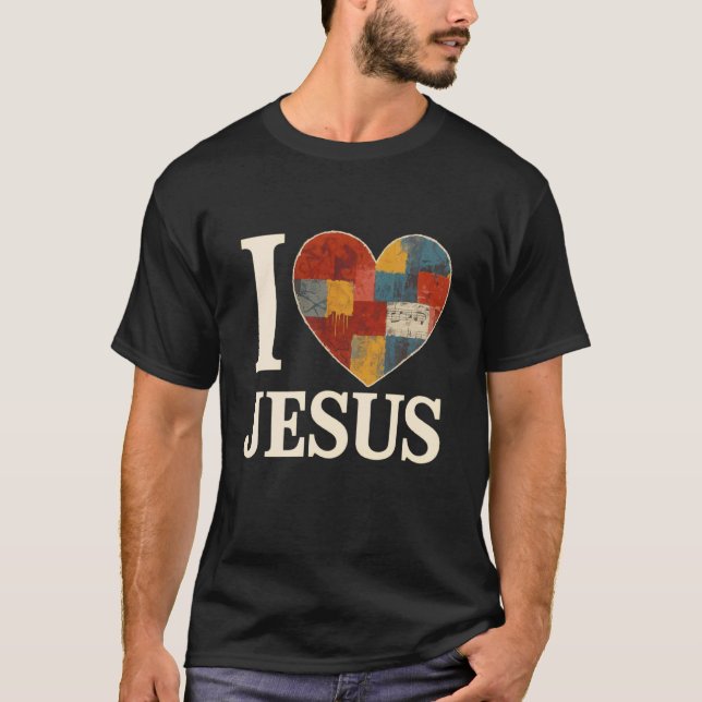 Ich liebe Jesus Patchwork Graffiti Herz Christlich T-Shirt (Vorderseite)