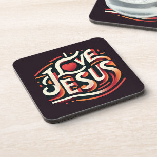 Ich liebe Jesus Retro Christlich Getränkeuntersetzer