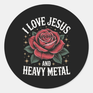 Ich liebe Jesus und Heavy Metal Runder Aufkleber