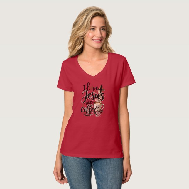 Ich liebe Jesus und Kaffee T-Shirt (Vorderseite Vollansicht)