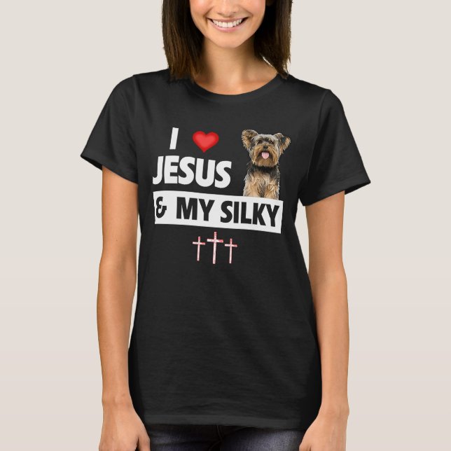 Ich Liebe Jesus und mein Silky Terrier Hund Mama V T-Shirt (Vorderseite)
