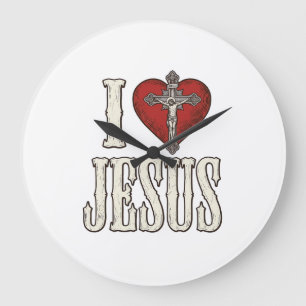 Ich liebe Jesus Vintage-Gravur Faith-Shirt-Design_ Große Wanduhr
