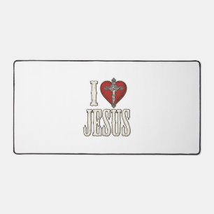 Ich liebe Jesus Vintage Gravur Faith Shirt Design_ Schreibtischunterlage