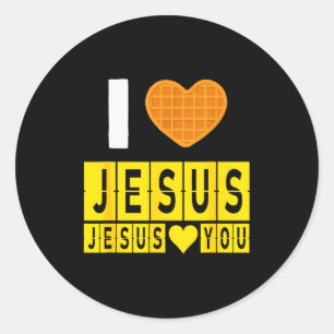 Ich liebe Jesus Waffel Herz Jesus liebt dich lusti Runder Aufkleber