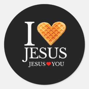Ich liebe Jesus Waffel Herz Lustiger Christlicher Runder Aufkleber