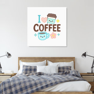 Ich liebe Kaffee Cute Kawaii Aufkleber – Süßer Kaf Leinwanddruck
