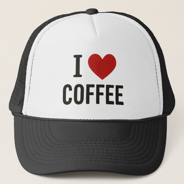 Ich liebe Kaffee Kappe. Truckerkappe (Vorderseite)