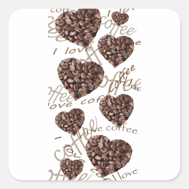 Ich Liebe Kaffee! Quadratischer Aufkleber (Vorderseite)