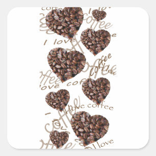 Ich Liebe Kaffee! Quadratischer Aufkleber