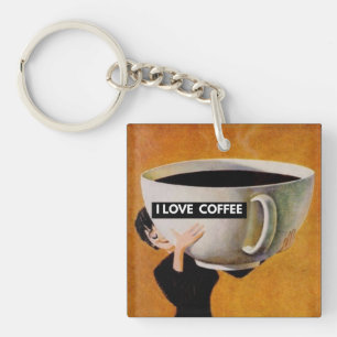 Ich liebe Kaffee retro Schlüsselanhänger