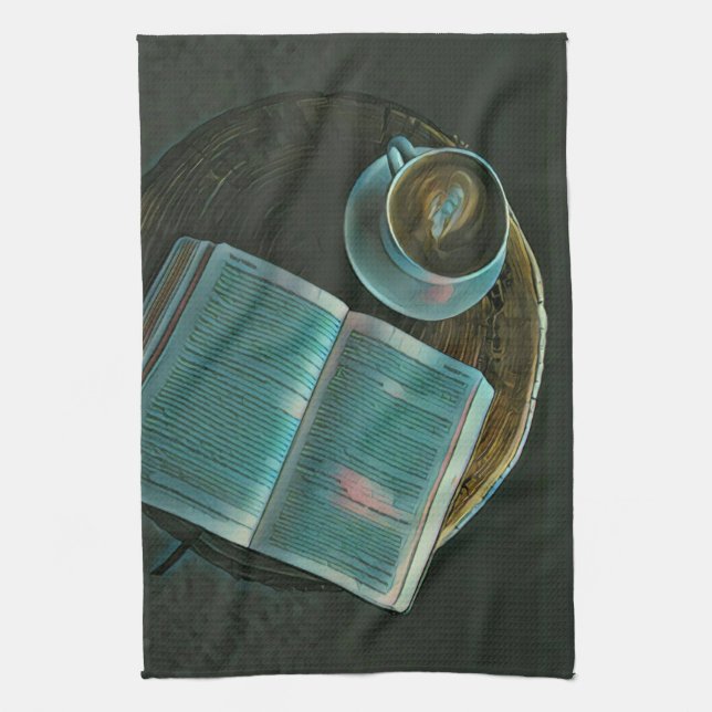 Ich Liebe Kaffee und Bücher Geschirrtuch (Vertikal)